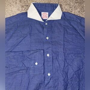 Brooks Brothers Bankers Coller Navy Blue Vintage Power Mens Size Large Shirt